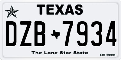 TX license plate DZB7934