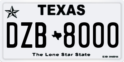 TX license plate DZB8000