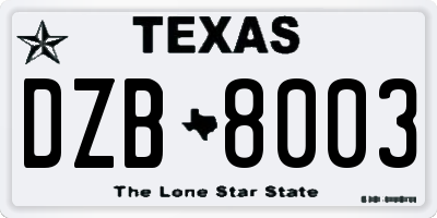 TX license plate DZB8003