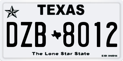 TX license plate DZB8012