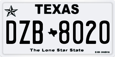 TX license plate DZB8020