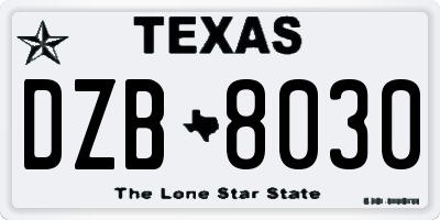 TX license plate DZB8030