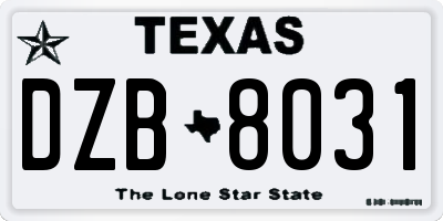 TX license plate DZB8031