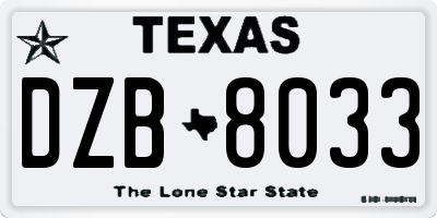TX license plate DZB8033