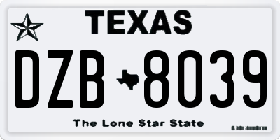 TX license plate DZB8039