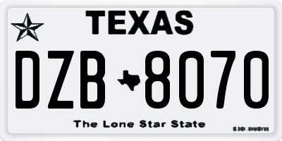TX license plate DZB8070