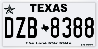 TX license plate DZB8388