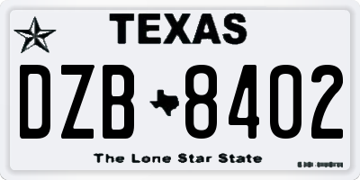 TX license plate DZB8402