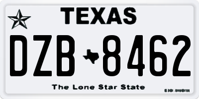 TX license plate DZB8462
