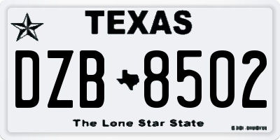 TX license plate DZB8502