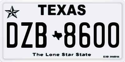 TX license plate DZB8600