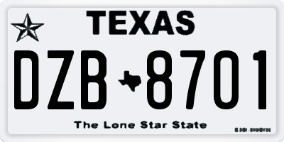 TX license plate DZB8701