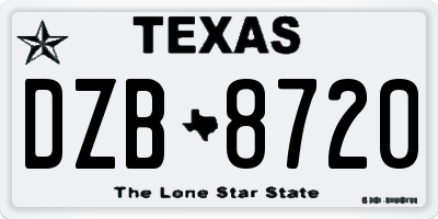TX license plate DZB8720