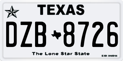 TX license plate DZB8726
