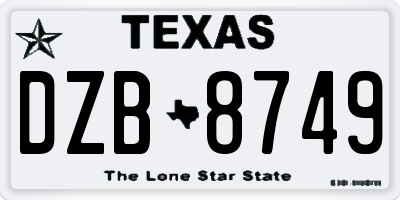 TX license plate DZB8749
