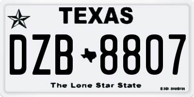 TX license plate DZB8807