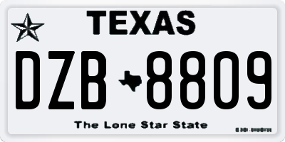 TX license plate DZB8809