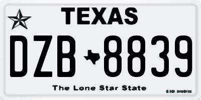 TX license plate DZB8839