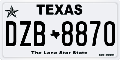 TX license plate DZB8870