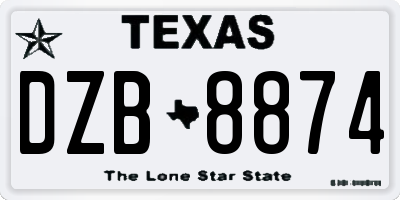 TX license plate DZB8874