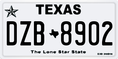 TX license plate DZB8902