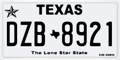 TX license plate DZB8921