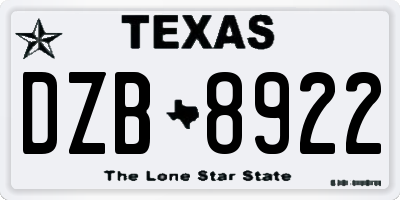 TX license plate DZB8922