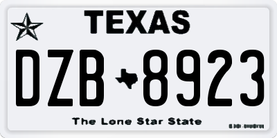 TX license plate DZB8923