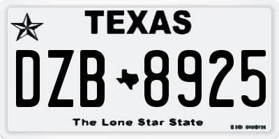TX license plate DZB8925