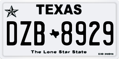 TX license plate DZB8929