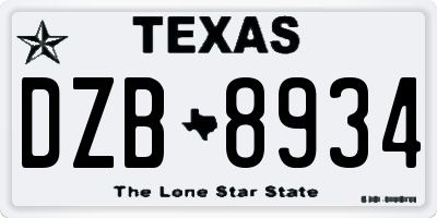 TX license plate DZB8934