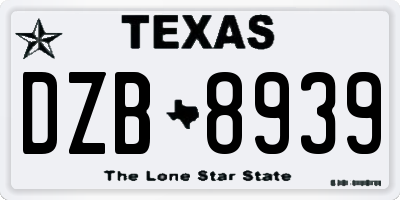 TX license plate DZB8939