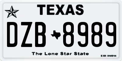 TX license plate DZB8989