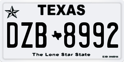 TX license plate DZB8992