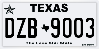 TX license plate DZB9003