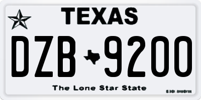 TX license plate DZB9200
