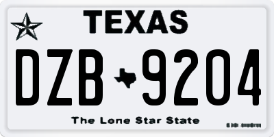 TX license plate DZB9204