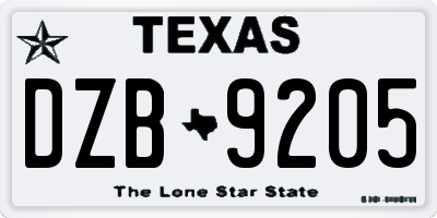 TX license plate DZB9205