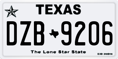 TX license plate DZB9206