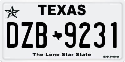TX license plate DZB9231