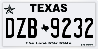 TX license plate DZB9232