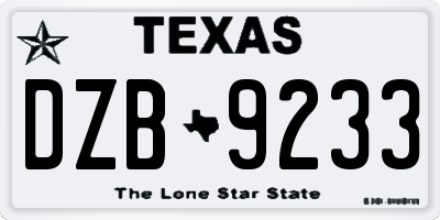 TX license plate DZB9233