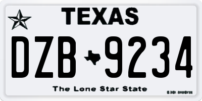 TX license plate DZB9234