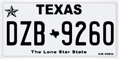 TX license plate DZB9260