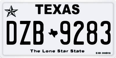 TX license plate DZB9283