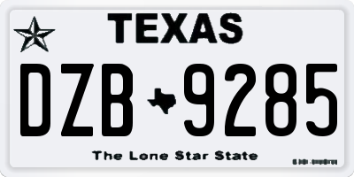 TX license plate DZB9285