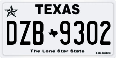 TX license plate DZB9302
