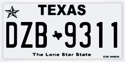TX license plate DZB9311