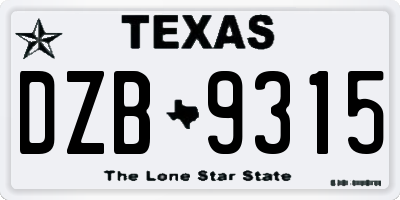 TX license plate DZB9315