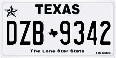 TX license plate DZB9342